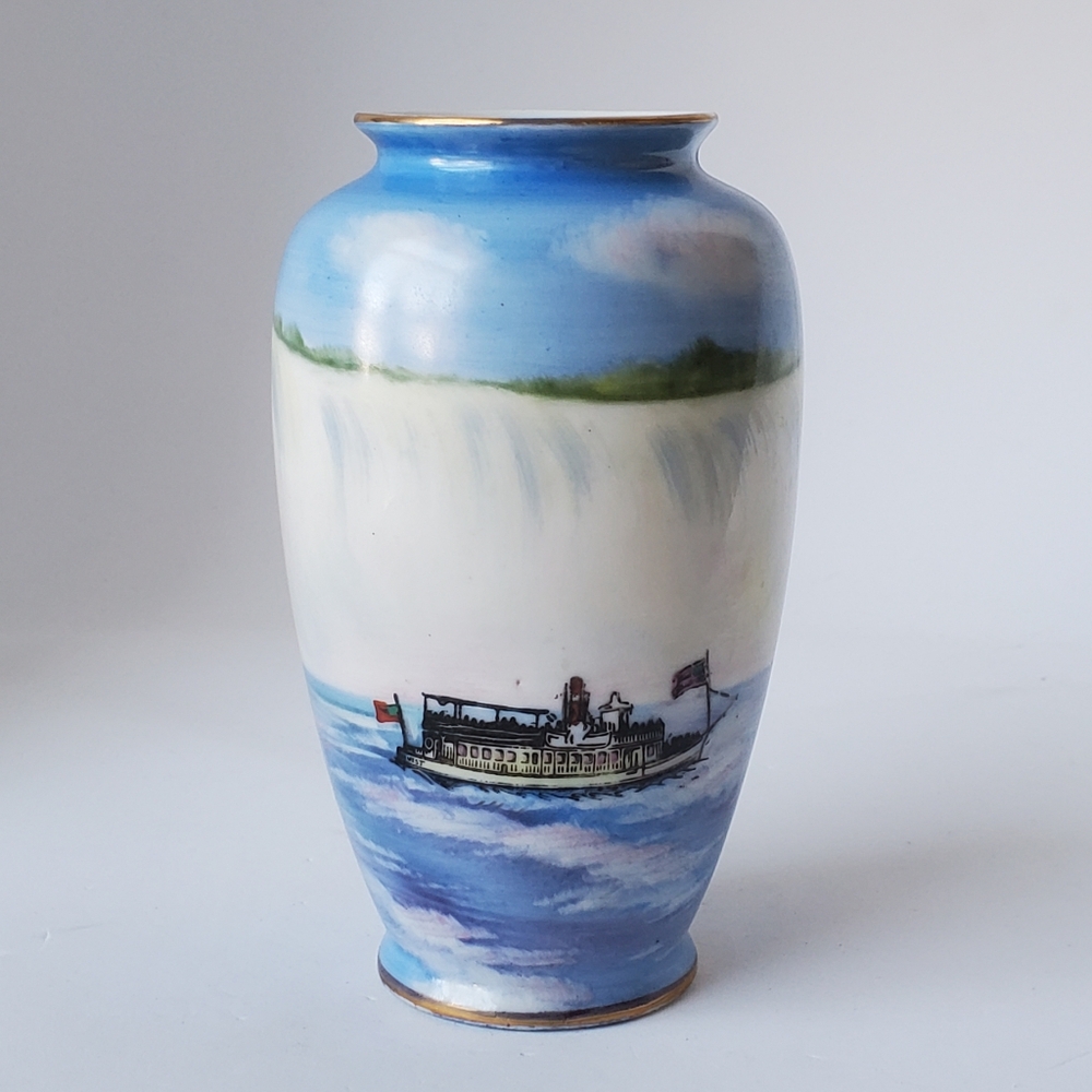 Vintage Hand Painted Niagara Falls Porcelain Bud Vase Signed A Oshima Japan